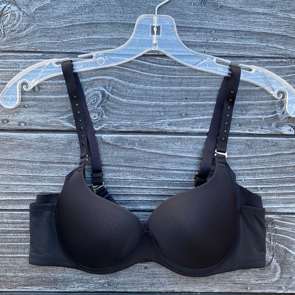 34D Black Embellished Strap Padded Bra